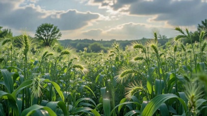 晨光带露青麦田野风景