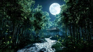 月夜竹林古风小径