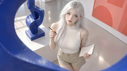 美术馆白发文艺美女