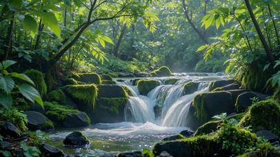 林间溪流治愈自然风景