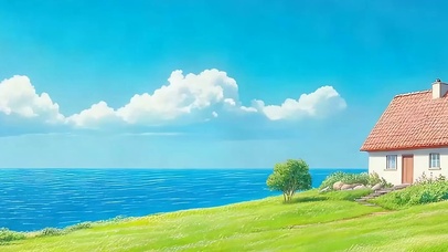 海边小屋带鱼屏