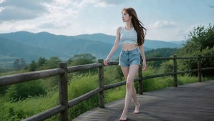 清新户外漫步少女