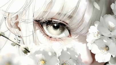 纯白银花眨眼女孩