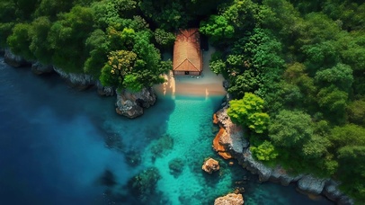 蓝色海边树林