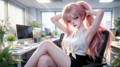 办公室粉发二次元美少女
