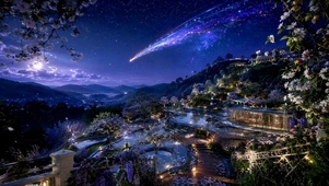 梦幻流星星空山谷夜景
