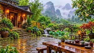 国风乡村山水小屋