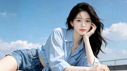 晴空下的清纯美女