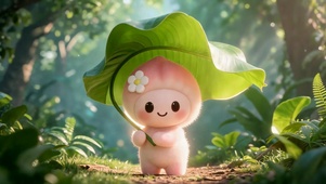 可爱蜜桃林间撑叶