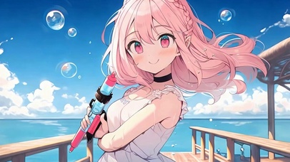 海边玩水女孩