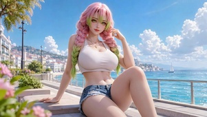 海边粉发美女-甘露寺蜜璃