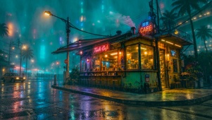 城市雨夜街边小店