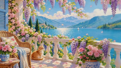 湖边鲜花小屋