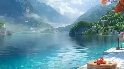 白云树木带鱼屏