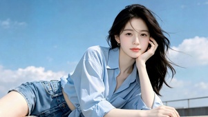 晴空下的清纯美女