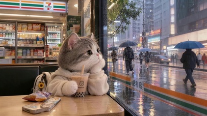雨天发呆的猫咪